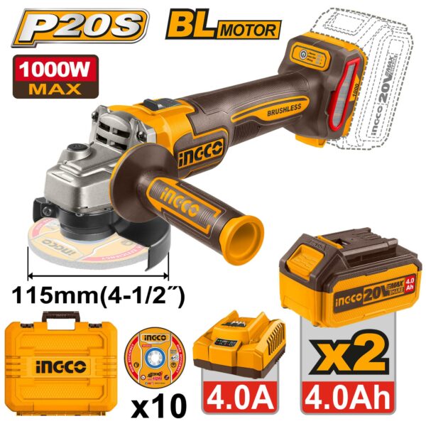 Meuleuse d’angle 20V 1000W Ø115mm avec variateur de vitesse