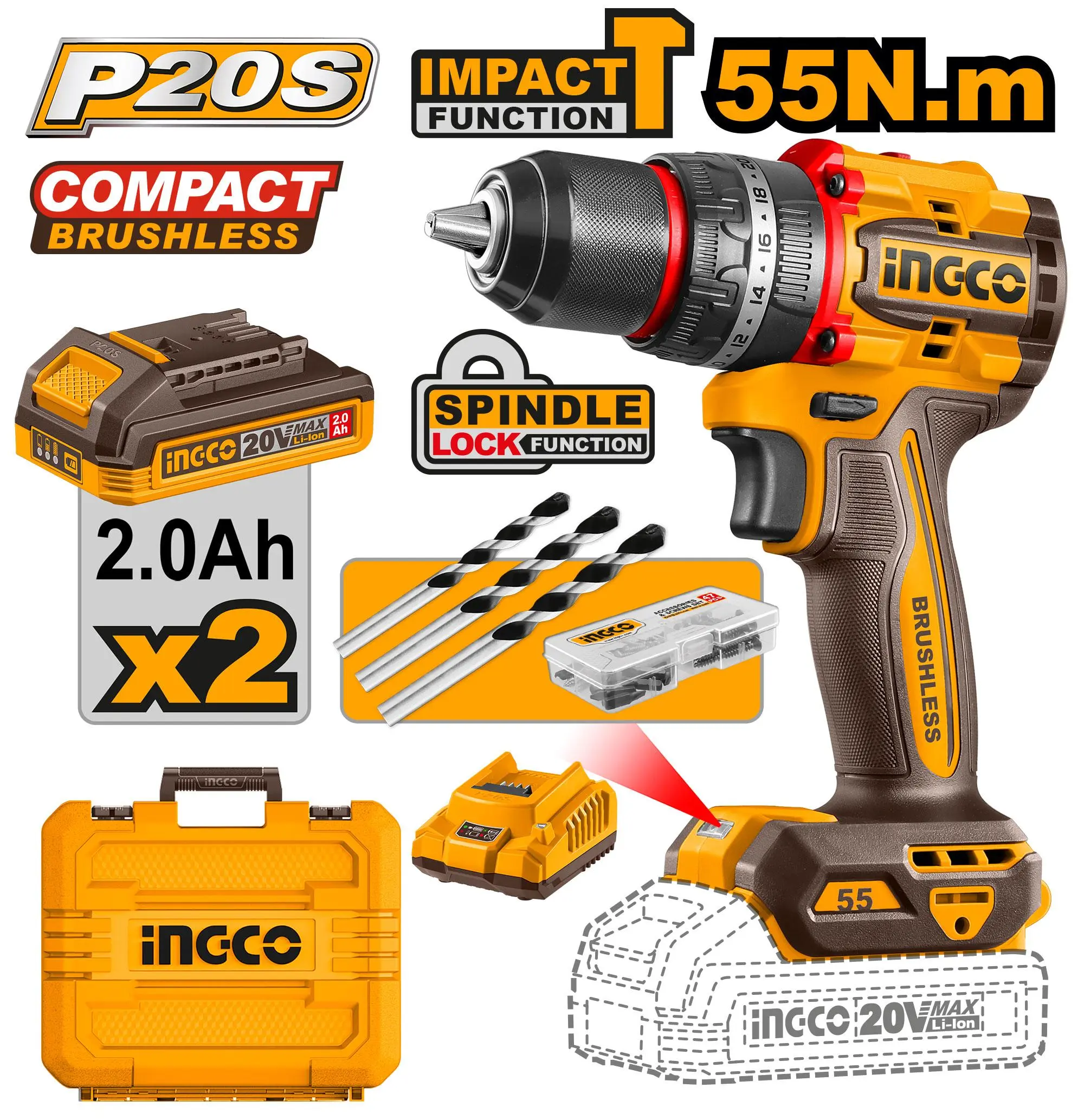Perceuse à percussion 55NM Brushless CIDLI20558