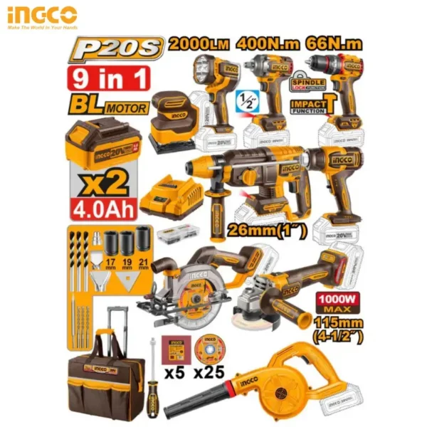 Kit industrial SANS FIL 9 pieces INGCO