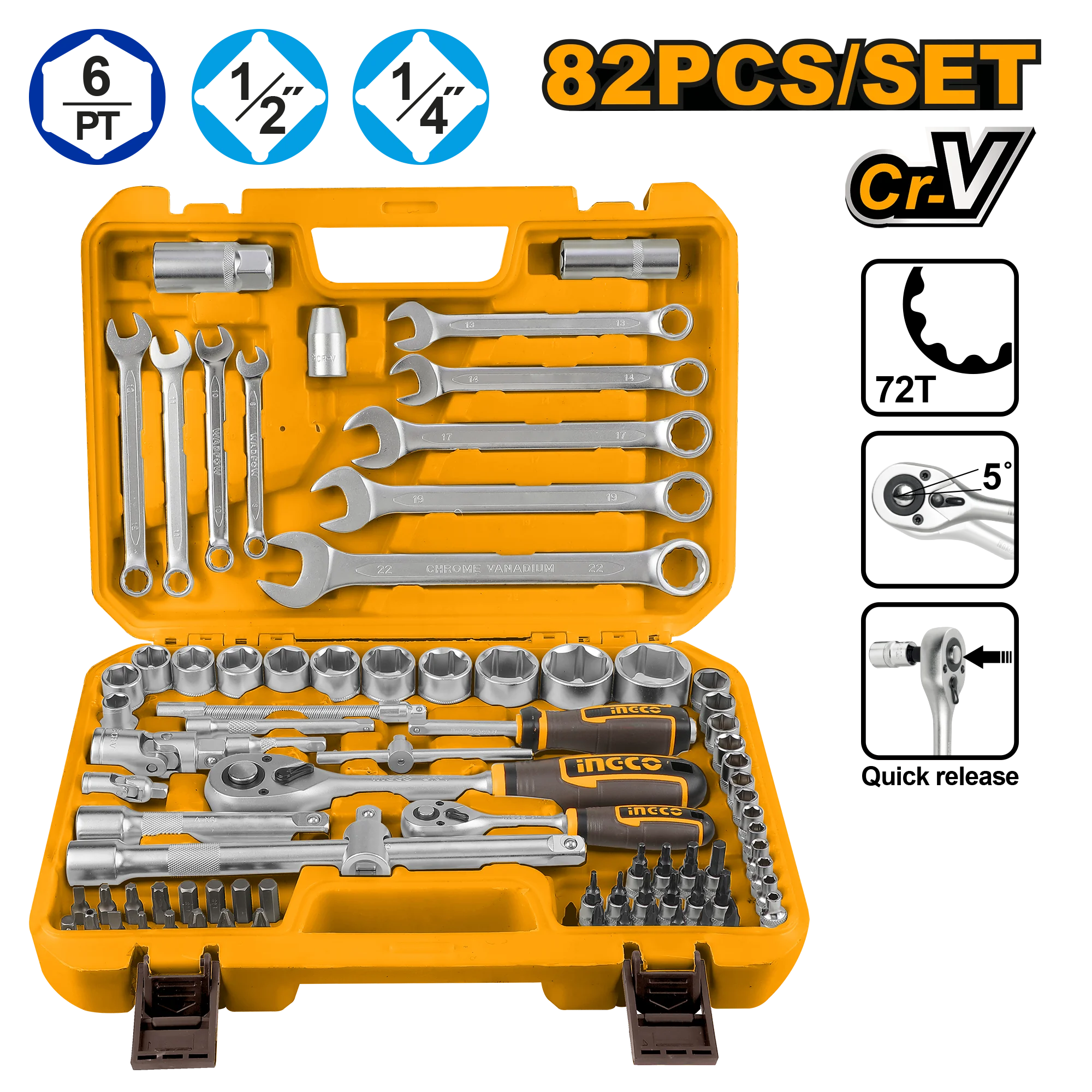 Ensemble d’outils à main 82 Piéces 1/4"&1/2
