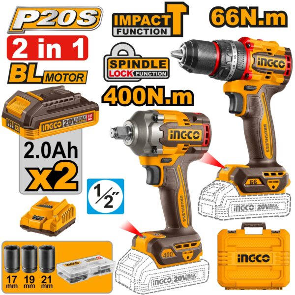 Pack Duo 20V – Perceuse 66nm et visseuse à Choc 400nm