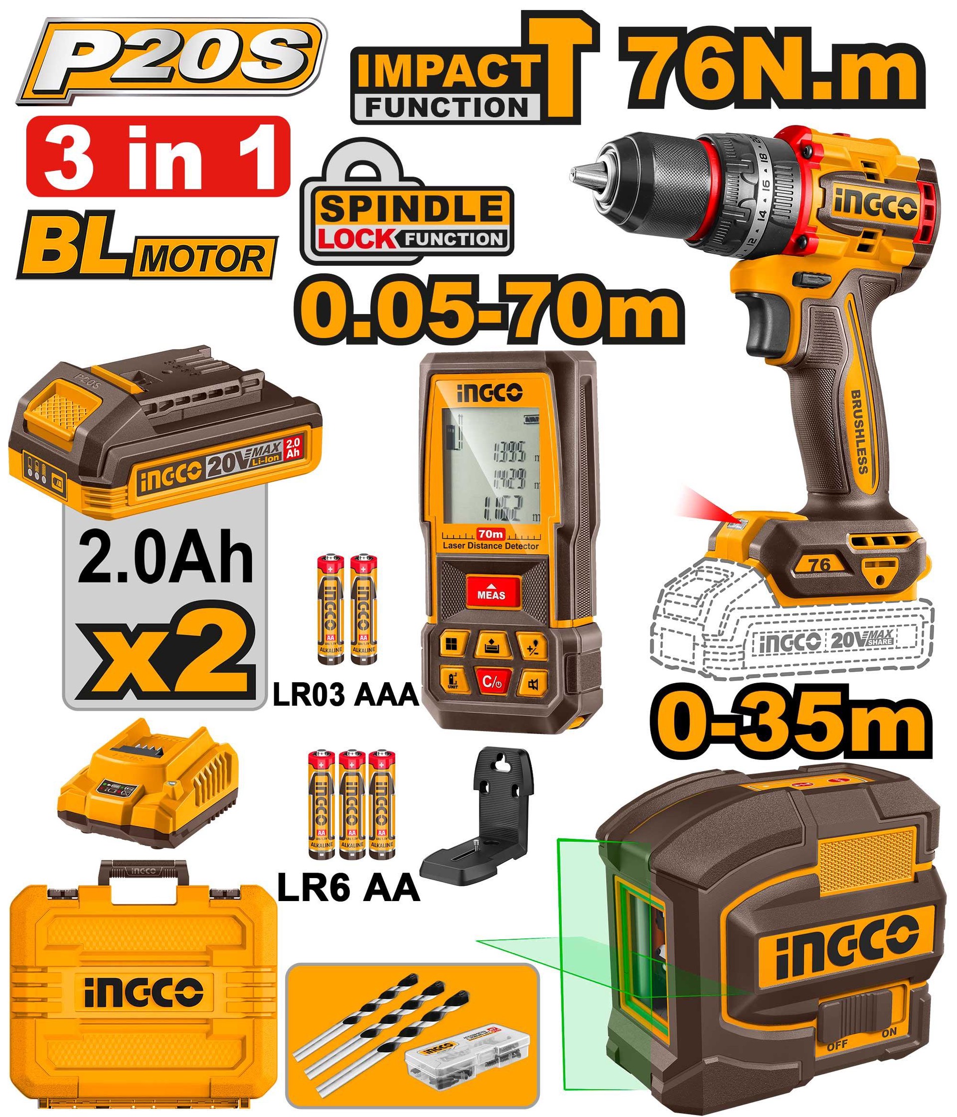 Pack Perceuse 76Nm - télémètres laser - niveau laser