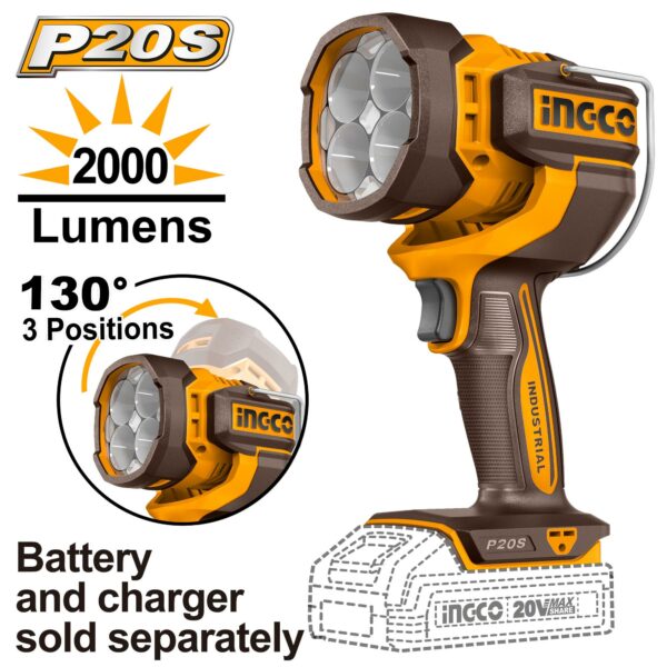 Lampe Torche ingco 20V sans batterie