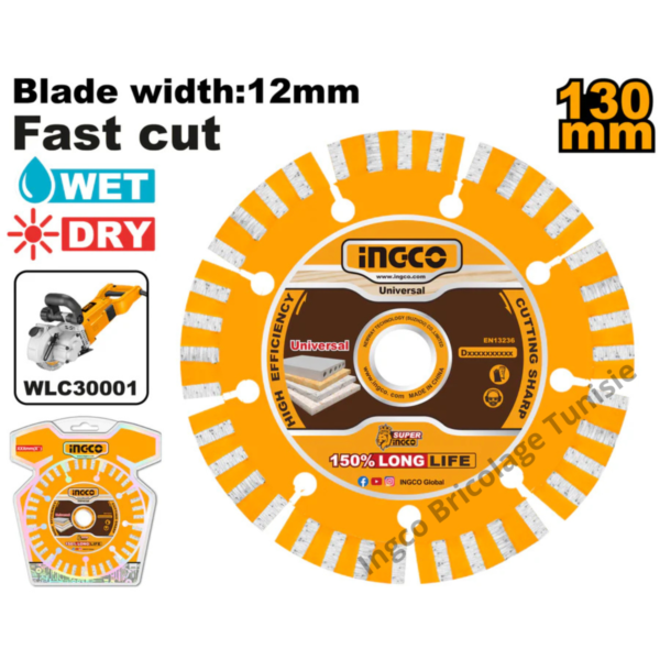 Disque diamanté sec de 5 pouces 20 mm INGCO