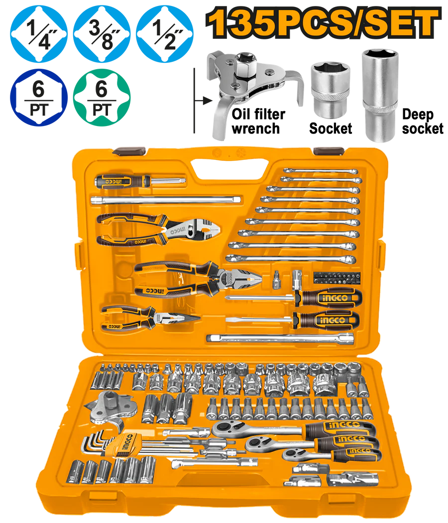 Ensemble d'outils à main 135 pièces INGCO