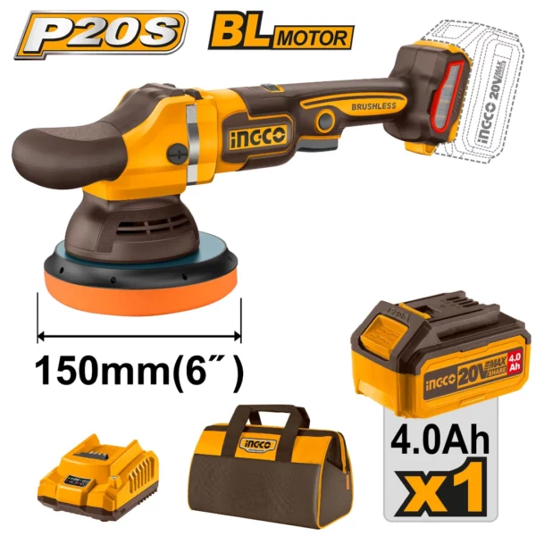 Polisseuse orbitale aléatoire brushless 4Ah 150mm avec sac