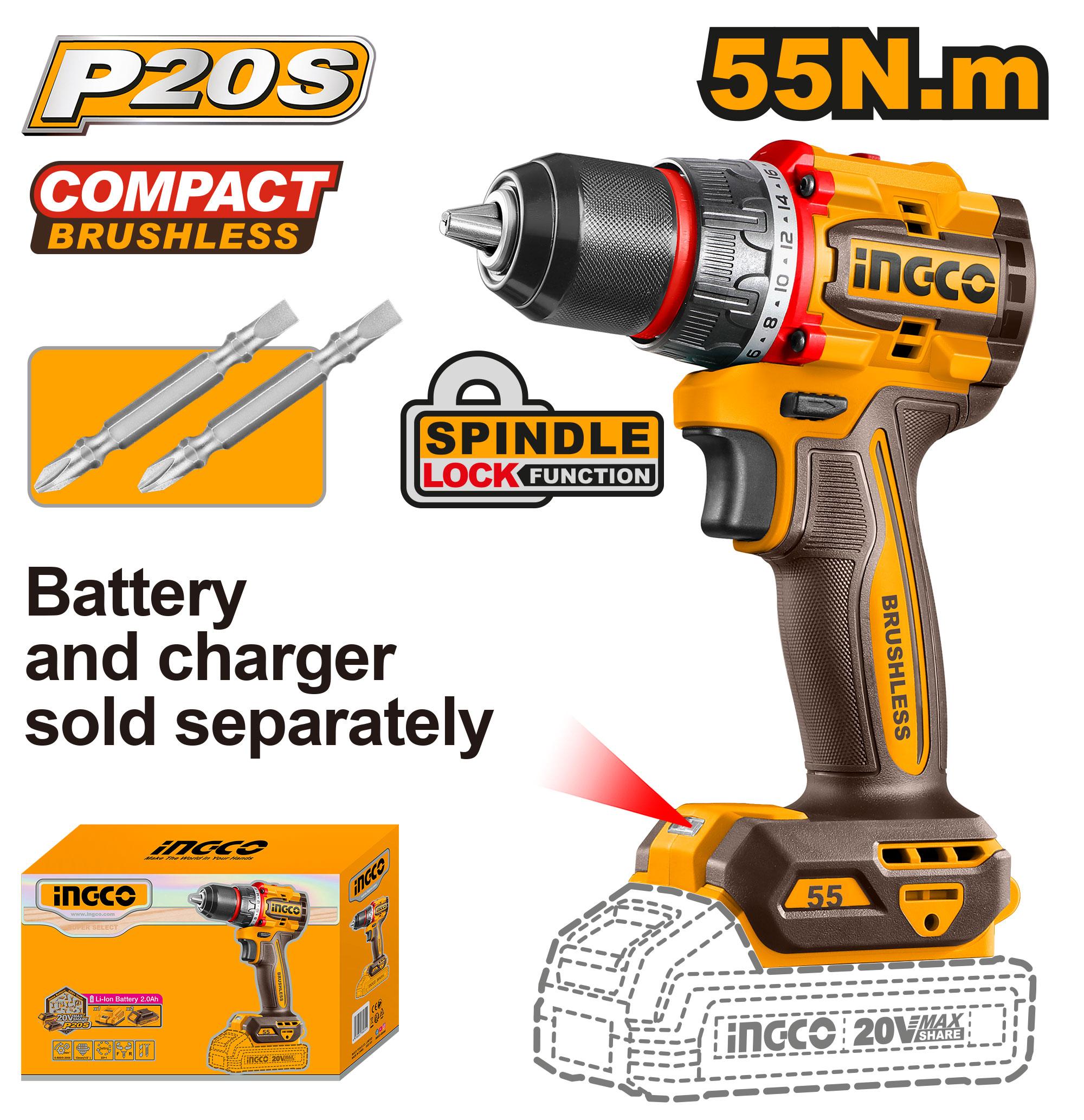 Perceuse à percussion 55NM Brushless sans batterie CDLI205581 INGCO