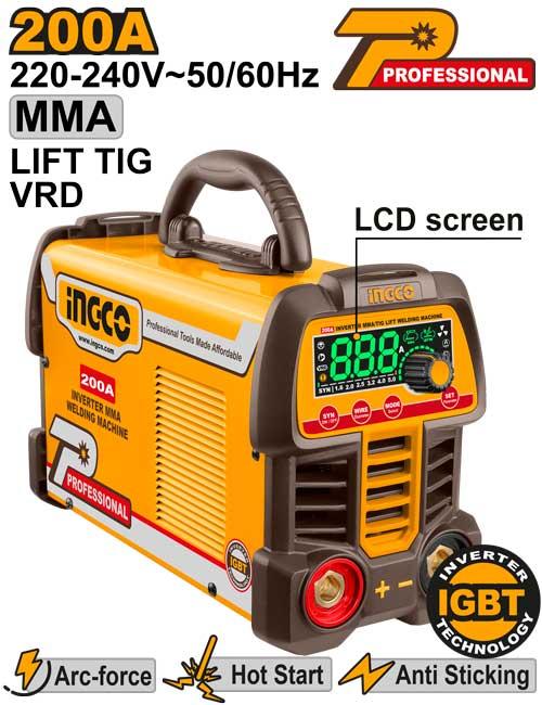 Poste soudure 200A Onduleur MMA-TIG affichage LED INGCO